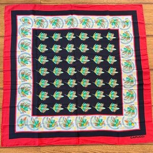 Roberto Capucci Vintage Black & Red Floral Print Silk Square Scarf